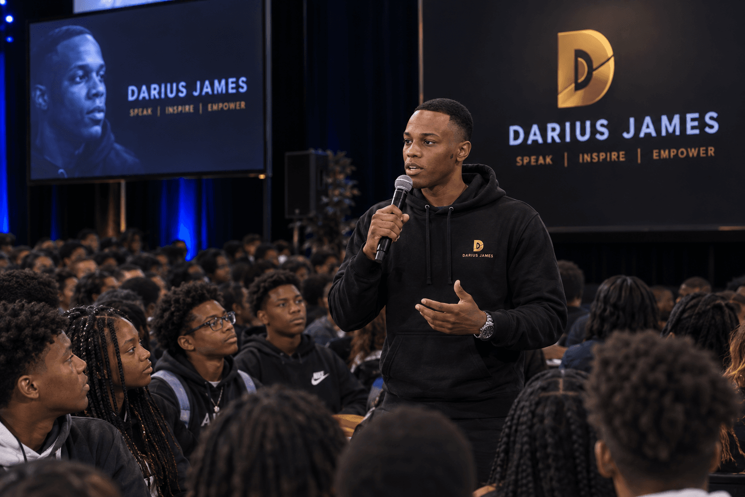 Darius James connecting with students